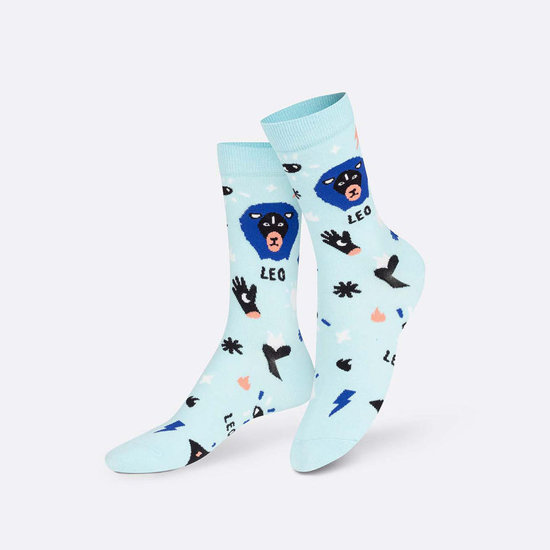 EAT MY SOCKS Zodiac Leo, Kojinės Zodiakas Liūtas, žaismingos spalvotos kojinės, Originali dovana vyrams, moterims, vaikams ir paaugliams, universalus dydis, liūto zodiako ženklo formos kojinės