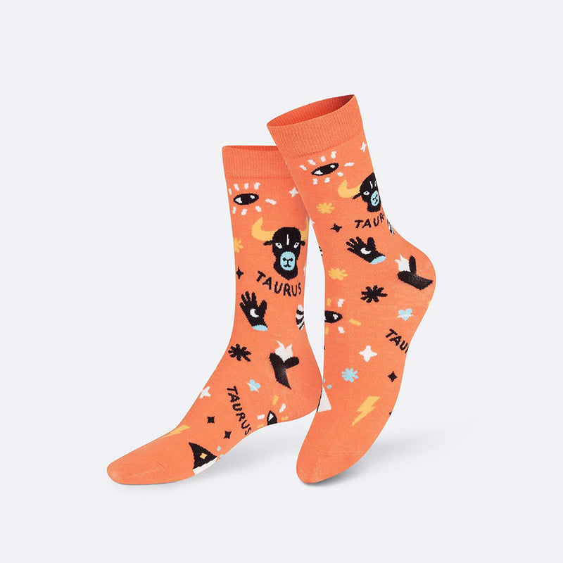 EAT MY SOCKS Zodiac Taurus, Kojinės Zodiakas Jautis, žaismingos spalvotos kojinės, Originali dovana vyrams, moterims, vaikams ir paaugliams, universalus dydis, jaučio zodiako ženklo formos kojinės