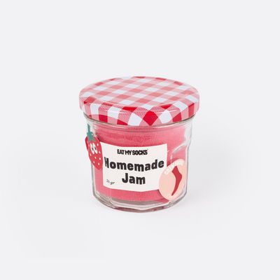 Kojinės Naminis Braškių Džemas, žaismingos spalvotos kojinės, Originali dovana vyrams, moterims, vaikams ir paaugliams, universalus dydis, braškinio džemo formos kojinės - EAT MY SOCKS Homemade Jam
