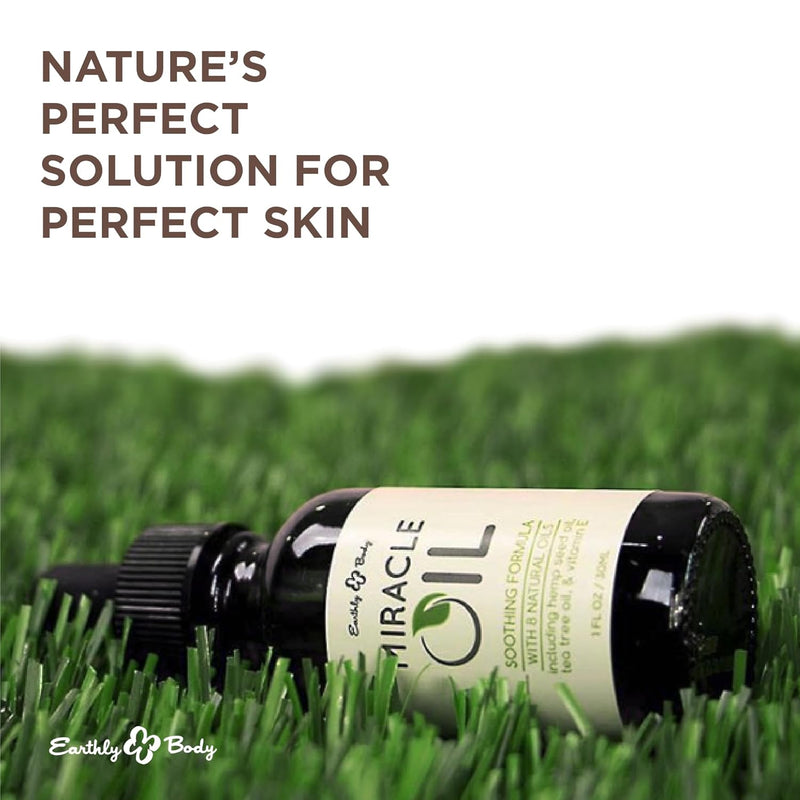 Earthly Body Miracle Oil - 100 % natūralus arbatmedžio, kanapių sėklų aliejus ir Vitaminas E, Unikalus veido serumas, ramina odos sudirgimus, padeda išlyginti raukšles, aliejinis veido serumas, kūno serumas