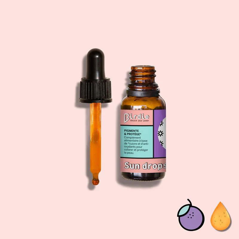 Skystas papildas Birdie su pipete – įdegį skatinantys lašai moterims