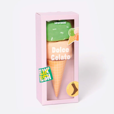 EAT MY SOCKS Dolce Gelato, Kojinės Ledai Traškiame Vaflyje, žaismingos spalvotos kojinės, Originali dovana vyrams, moterims, vaikams ir paaugliams, universalus dydis, vaisinių ledų formos kojinės