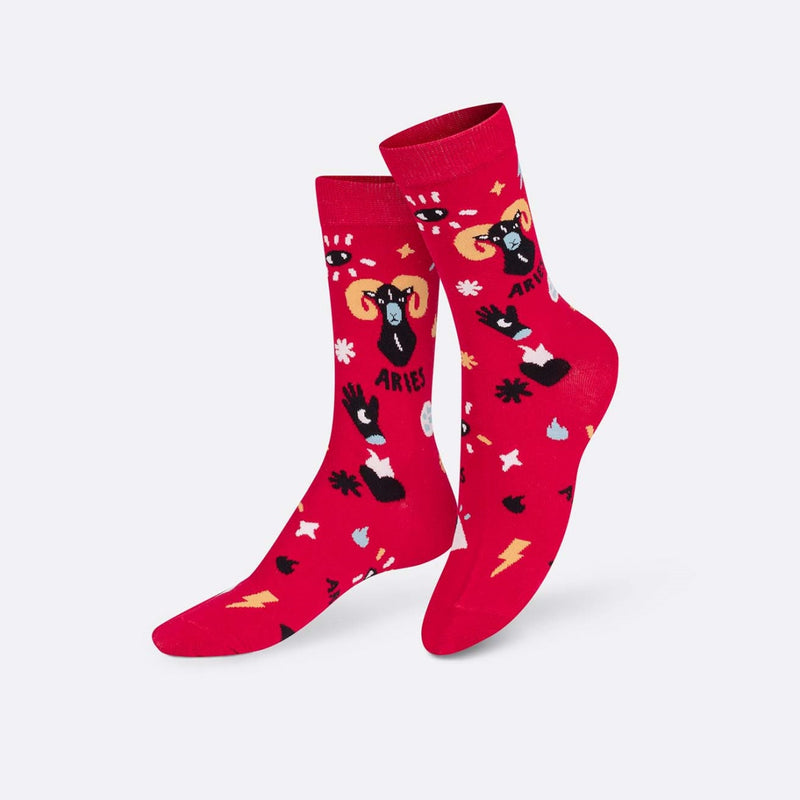 Avino zodiako ženklo kojinės, žaismingos spalvotos kojinės, Originali dovana vyrams, moterims, vaikams ir paaugliams, universalus dydis, avino zodiako ženklo formos kojinės  - EAT MY SOCKS Zodiac Aries