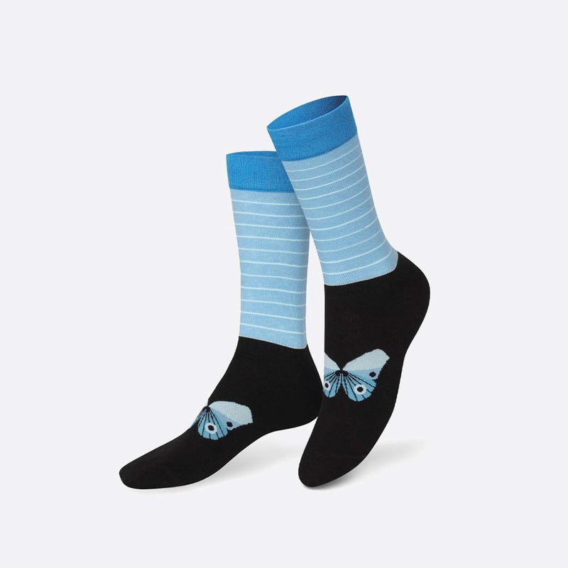 Kojinės Drugelis, žaismingos spalvotos kojinės, Originali dovana vyrams, moterims, vaikams ir paaugliams, universalus dydis, ryškiaspalvio drugelio formos kojinės - EAT MY SOCKS Tropical Butterfly