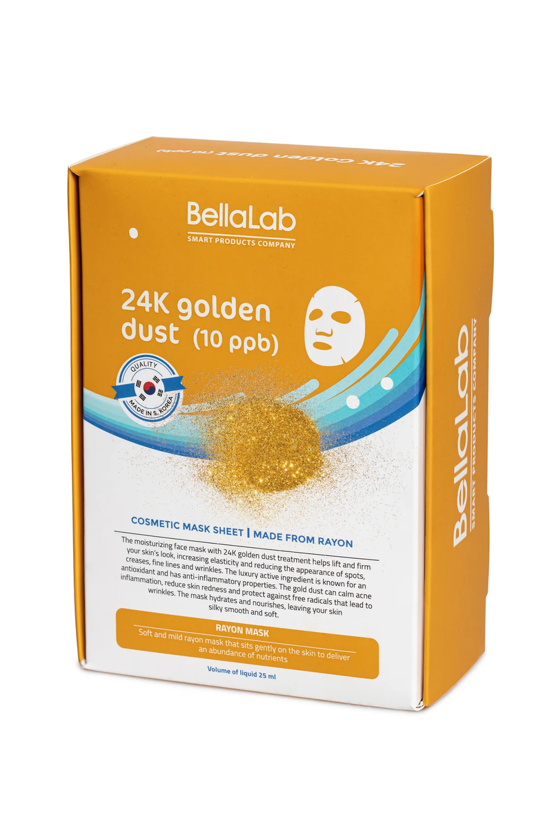 BellaLab Lakštinė Veido Kaukė su 24K Aukso Dulkėmis, Golden Dust Cosmetic Facial Mask Sheet