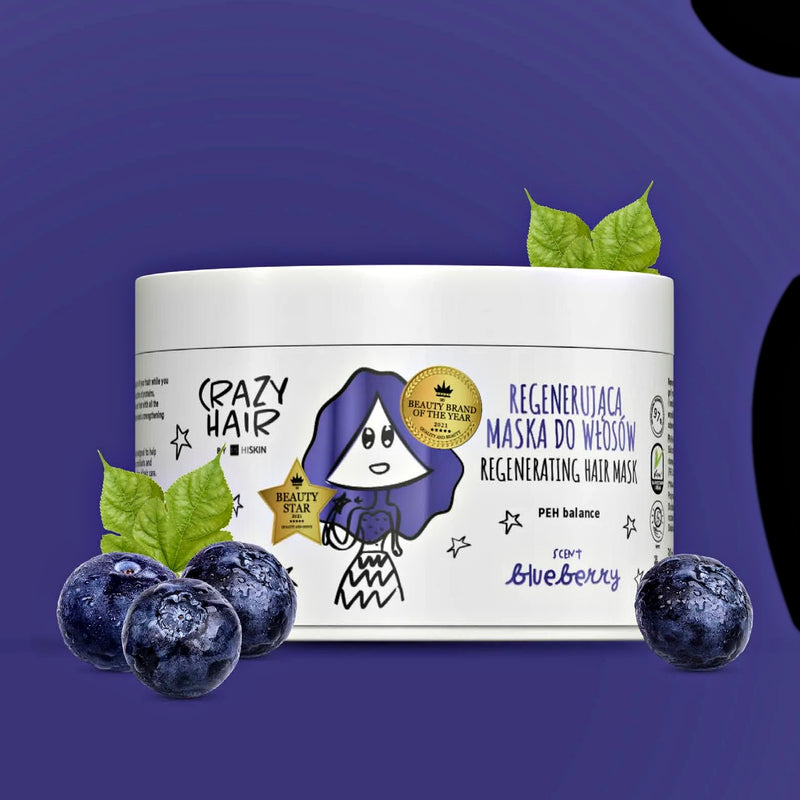 Crazy Hair Blueberry Hair Mask, Naktinė plaukų kaukė su mėlynėmis, miego kaukė plaukams, plaukų kaukė dažytiems plaukams, gaivinanti plaukų kaukė, atstatanti plaukų kaukė, maitinanti plaukų kaukė, drėkinanti plaukų kaukė, plaukų kaukė su mėlynėmis