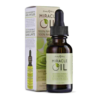 Earthly Body Miracle Oil - 100 % natūralus arbatmedžio, kanapių sėklų aliejus ir Vitaminas E, Unikalus veido serumas, ramina odos sudirgimus, padeda išlyginti raukšles, aliejinis veido serumas, kūno serumas