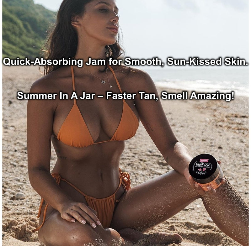 BRONZIE Instant Tanning Jam with Watermelon and Mango for a smooth, sun-kissed skin effect