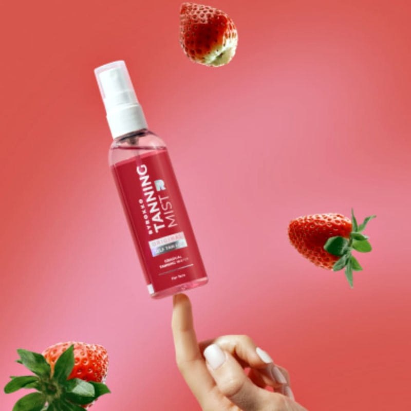 BYROKKO Strawberry Tanning Mist - Momentinio efekto savaiminio įdegio vanduo su hialurono rūgštimi