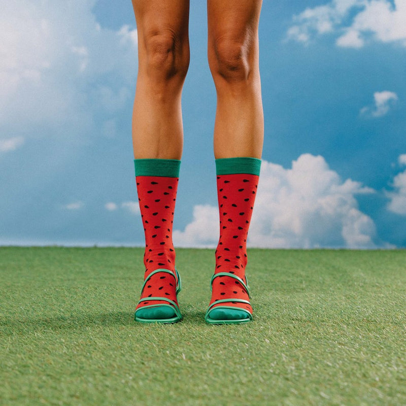 Kojinės Arbūzas, žaismingos spalvotos kojinės, Originali dovana vyrams, moterims, vaikams ir paaugliams, universalus dydis, arbūzo formos kojinės  - EAT MY SOCKS Fresh Watermelon