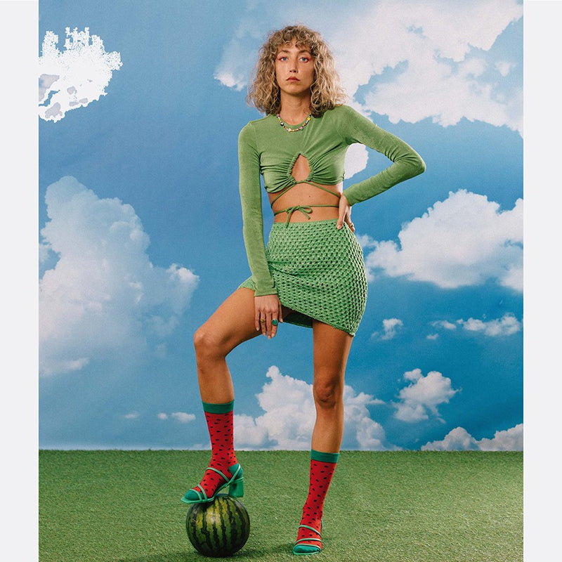 Kojinės Arbūzas, žaismingos spalvotos kojinės, Originali dovana vyrams, moterims, vaikams ir paaugliams, universalus dydis, arbūzo formos kojinės  - EAT MY SOCKS Fresh Watermelon