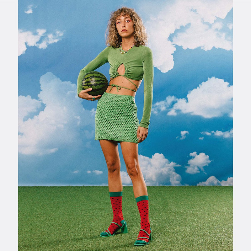 Kojinės Arbūzas, žaismingos spalvotos kojinės, Originali dovana vyrams, moterims, vaikams ir paaugliams, universalus dydis, arbūzo formos kojinės  - EAT MY SOCKS Fresh Watermelon