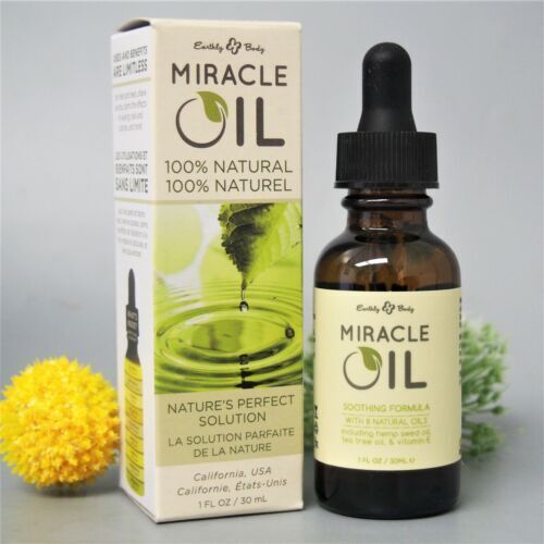 Earthly Body Miracle Oil - 100 % natūralus arbatmedžio, kanapių sėklų aliejus ir Vitaminas E, Unikalus veido serumas, ramina odos sudirgimus, padeda išlyginti raukšles, aliejinis veido serumas, kūno serumas
