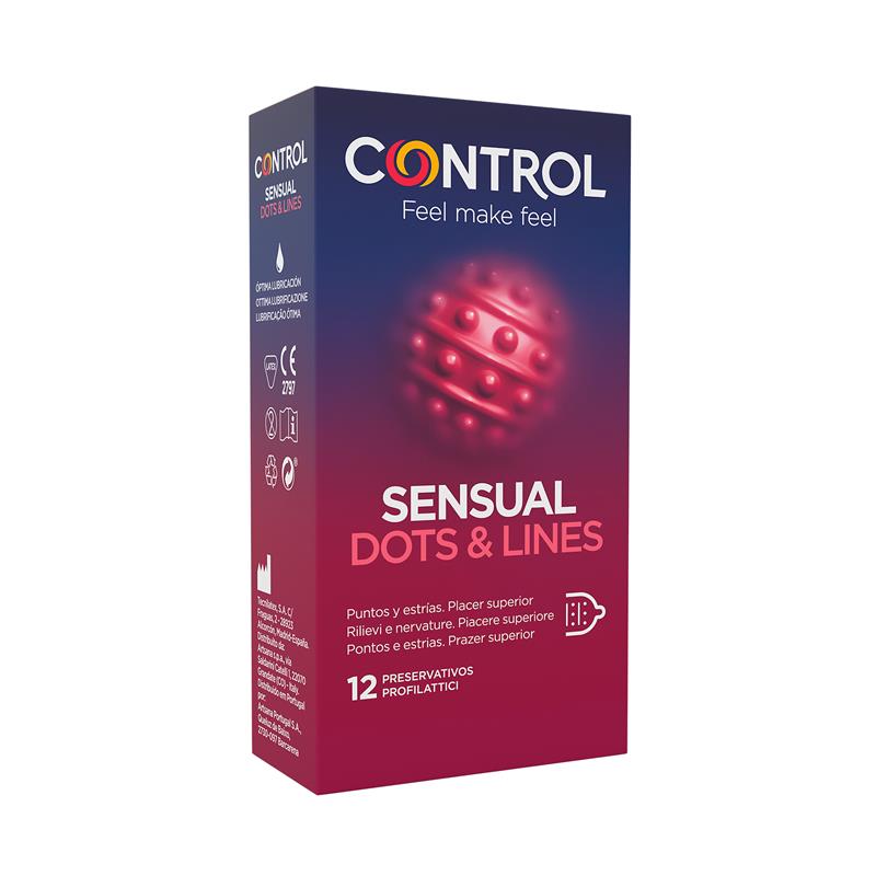 Stimuliuojantys Latekso prezervatyvai su Iškiliais taškeliais CONTROL Sensual Dots & Lines