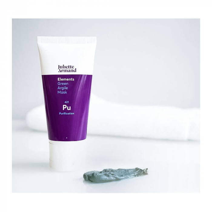 Juliette Armand Veido Kaukė Riebiai Odai su Žaliuoju Moliu giliai valo odą, atveria poras, reguliuoja riebumą ir sudaro sąlygas odos detoksikacijai