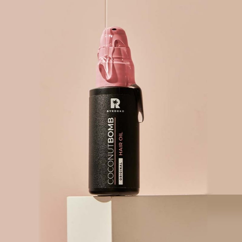 BYROKKO Coconut Bomb Hair Oil - Nenuplaunamas plaukų aliejus su natūraliu kokosų aliejumi ir vitaminu E,  sausiems, dažytiems ir pažeistiems plaukams