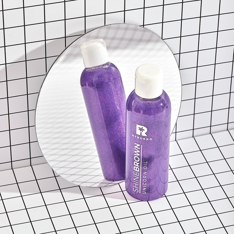 BYROKKO Shine Brown Unicorn Oil - Kūno aliejus su blizgučiais, drėkina odą ir paryškina įdegį