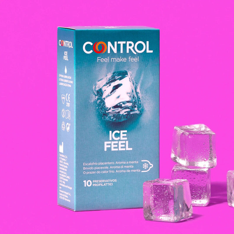 Šaldančio efekto stimuliuojantys natūralaus latekso prezervatyvai CONTROL Ice Feel, Vaginaliniam, oraliniam ir analiniam seksui