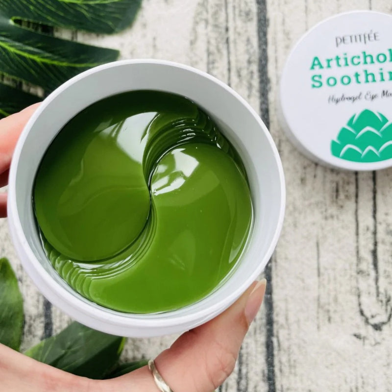 PETITFEE Drėkinanti hidrogelinė paakių kaukė su Artišokų lapų ekstraktu, Kolagenu ir Hialurono rūgštimi sausai odai