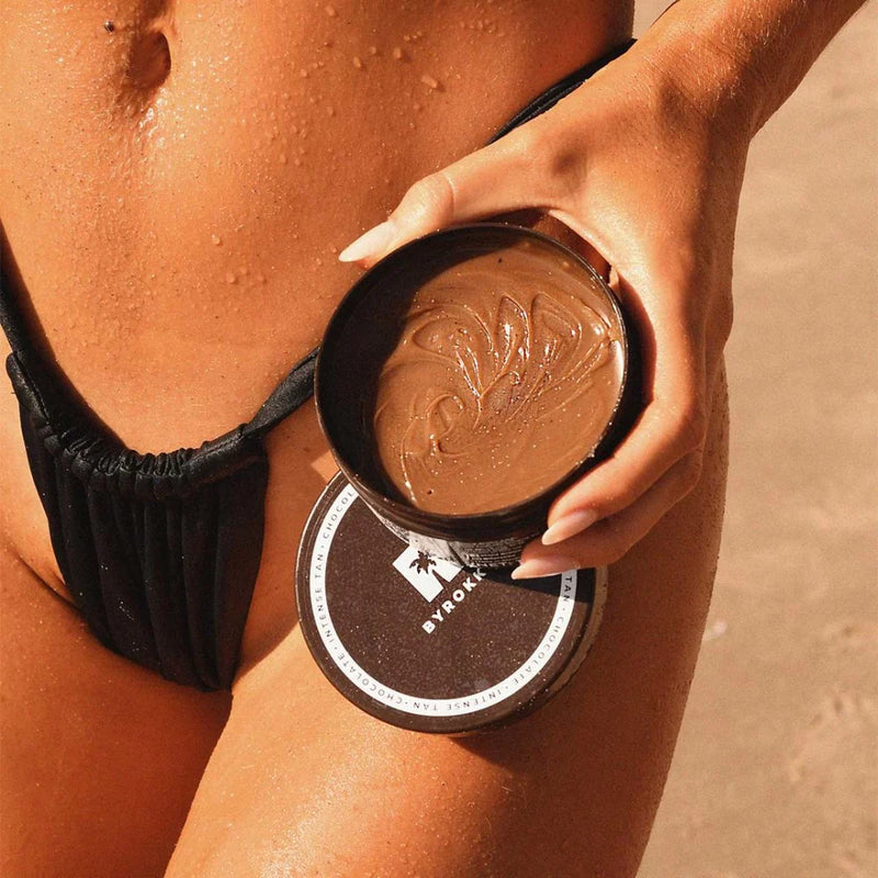BYROKKO Shine Brown Chocolate įdegio kremas su šokoladu skirtas įdegiui saulėje ir soliariume