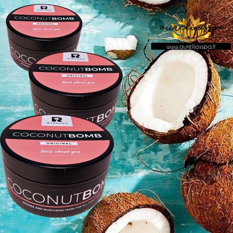 Maitinanti kokosų plaukų kaukė pažeistiems plaukams - BYROKKO