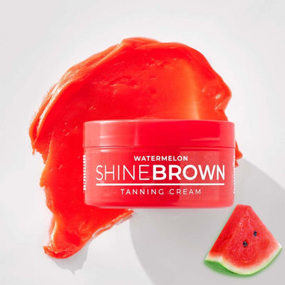 BYROKKO Original Shine Brown Watermelon Įdegio kremas su arbūzais, nelipnus drėkinantis momentinio poveikio įdegio džemas, įdegiui saulėje ir soliariume, tanning cream, tanning lotion, tanning jam