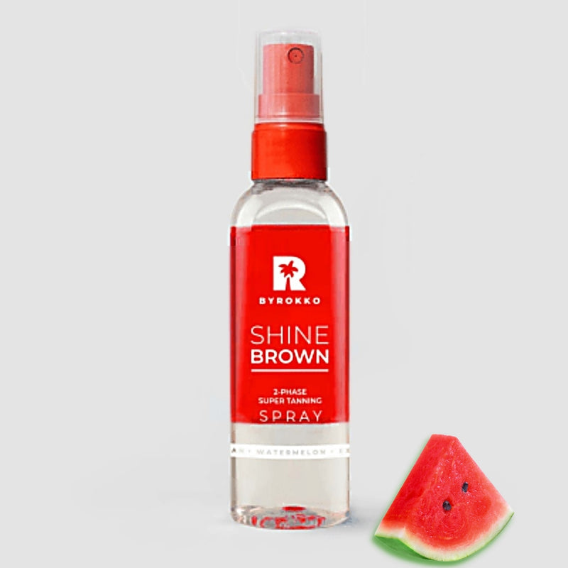 BYROKKO Original Shine Brown Watermelon two-phase spray - Purškiamas Dvifazis Įdegio aliejus su Arbūzais ir Hialurono rūgštimi sausai ir jautriai odai, intensyviai drėkinantis įdegį skatinantis aliejus įdegiui saulėje ir soliariume