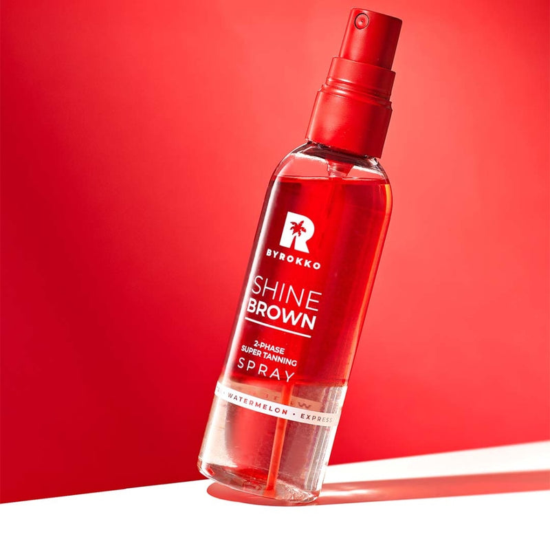 BYROKKO Original Shine Brown Watermelon two-phase spray - Purškiamas Dvifazis Įdegio aliejus su Arbūzais ir Hialurono rūgštimi sausai ir jautriai odai, intensyviai drėkinantis įdegį skatinantis aliejus įdegiui saulėje ir soliariume