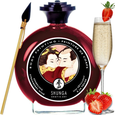 Valgomi braškių ir šampano skonio Kūno dažai su Afrodiziaku - SHUNGA Erotic Art Body Paint