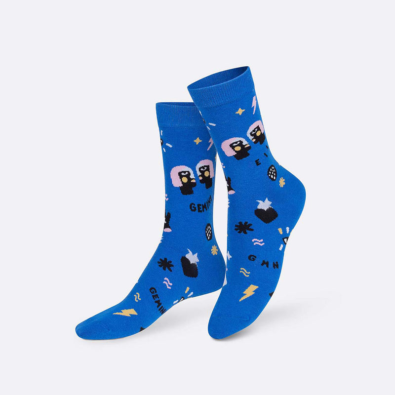Kojinės Zodiakas Dvyniai, žaismingos spalvotos kojinės, Originali dovana vyrams, moterims, vaikams ir paaugliams, universalus dydis, dvynių zodiako ženklo kojinės - EAT MY SOCKS Zodiac Gemini
