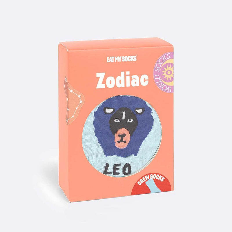 EAT MY SOCKS Zodiac Leo, Kojinės Zodiakas Liūtas, žaismingos spalvotos kojinės, Originali dovana vyrams, moterims, vaikams ir paaugliams, universalus dydis, liūto zodiako ženklo formos kojinės