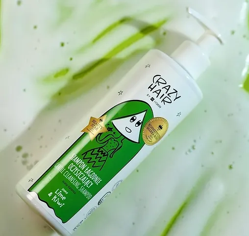 Crazy Hair Lime & Kiwi Shampoo, Švelnus Valomasis Šampūnas su Laimu ir Kiviais, Šampūnas pažeistiems plaukams, šampūnas jautriai galvos odai, šampūnas dažytiems plaukams, šampūnas nuo pleiskanų