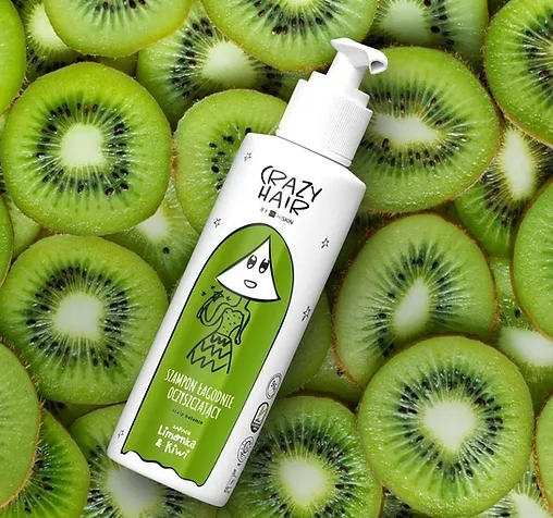 Crazy Hair Lime & Kiwi Shampoo, Švelnus Valomasis Šampūnas su Laimu ir Kiviais, Šampūnas pažeistiems plaukams, šampūnas jautriai galvos odai, šampūnas dažytiems plaukams, šampūnas nuo pleiskanų