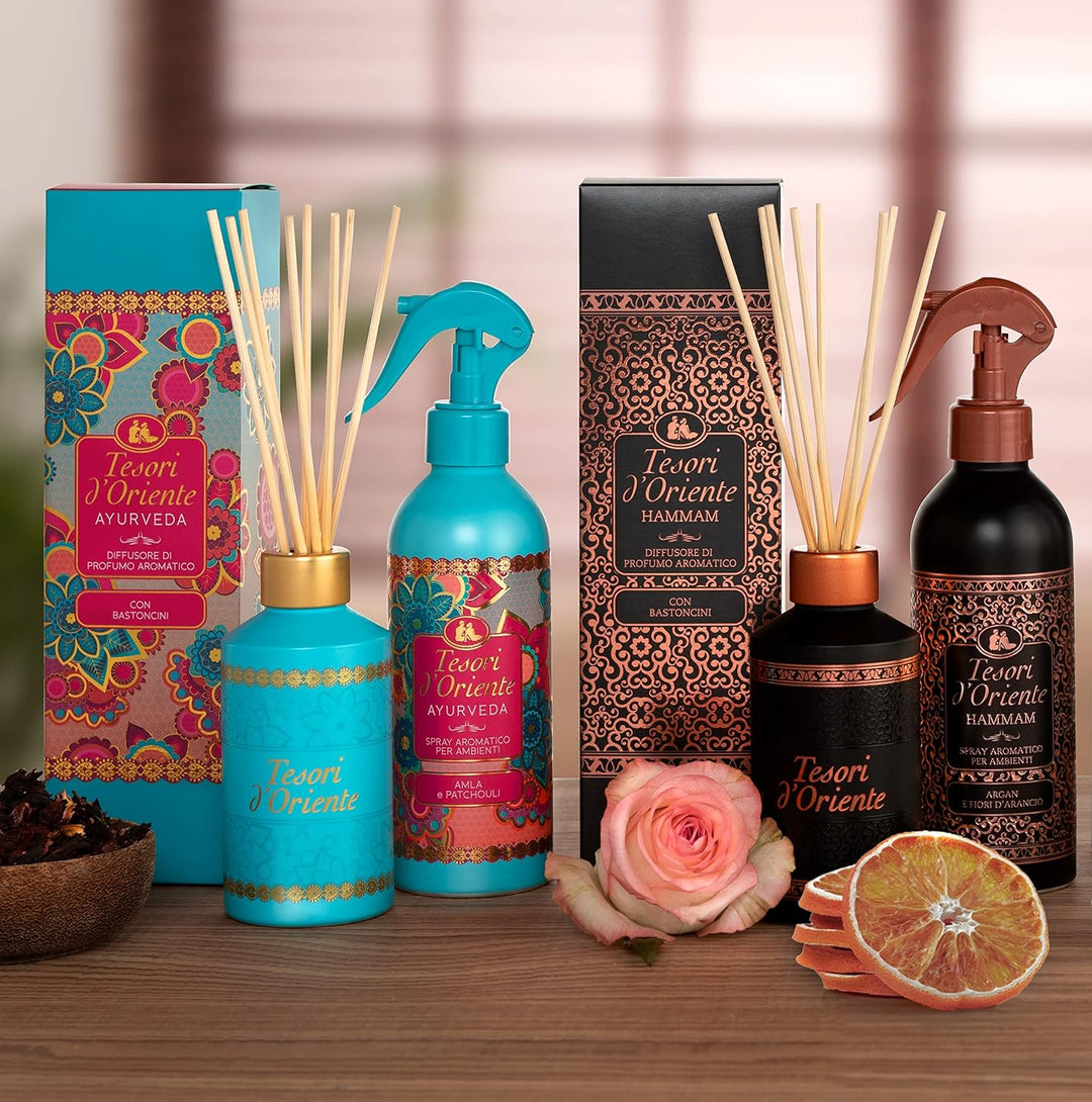 Tesori D'Oriente Ayurveda Geschenkset – Duschschaum 250ml + Duftspray 100ml + Duftkerze 109g In Box