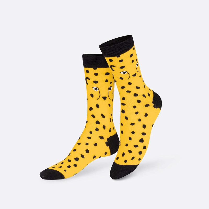 Kojinės Laukinis Gepardas, žaismingos spalvotos kojinės, Originali dovana vyrams, moterims, vaikams ir paaugliams, universalus dydis, gepardo formos kojinės - EAT MY SOCKS Wild Cheetah
