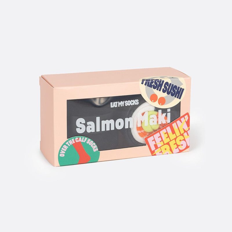 Kojinės Suši su lašiša, žaismingos spalvotos kojinės, Originali dovana vyrams, moterims, vaikams ir paaugliams, universalus dydis, suši formos kojinės - EAT MY SOCKS Salmon Maki Sushi