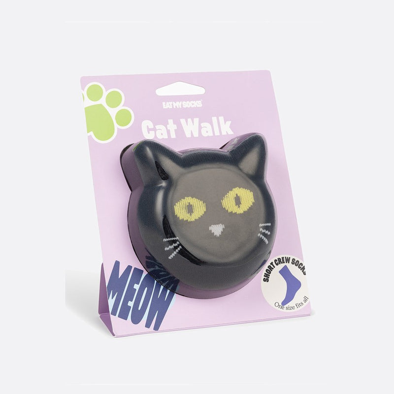 Kojinės Juoda Katė, žaismingos spalvotos kojinės, Originali dovana vyrams, moterims, vaikams ir paaugliams, universalus dydis, juodos katės formos kojinės - EAT MY SOCKS Black Cat Walk