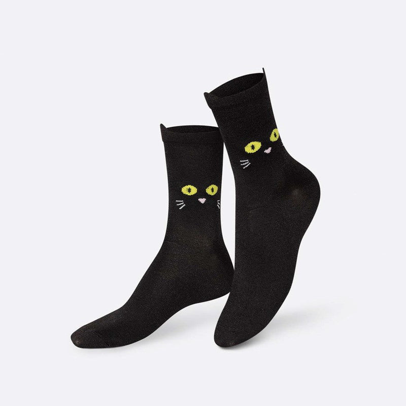 Kojinės Juoda Katė, žaismingos spalvotos kojinės, Originali dovana vyrams, moterims, vaikams ir paaugliams, universalus dydis, juodos katės formos kojinės - EAT MY SOCKS Black Cat Walk