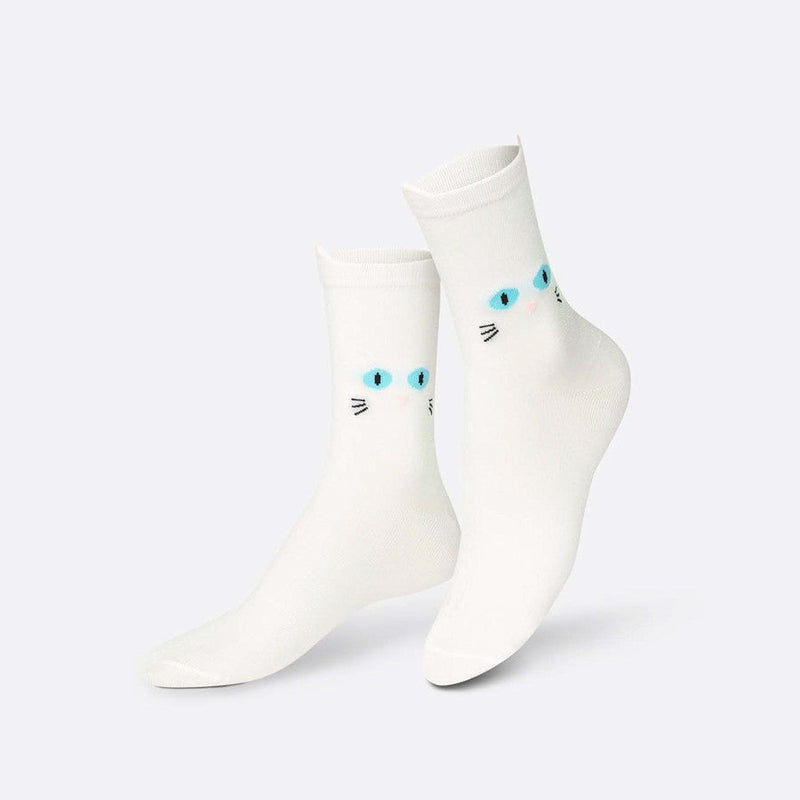 Kojinės Balta Katė, žaismingos spalvotos kojinės, Originali dovana vyrams, moterims, vaikams ir paaugliams, universalus dydis, baltos katės formos kojinės - EAT MY SOCKS White Cat Walk