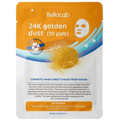 BellaLab Lakštinė Veido Kaukė su 24K Aukso Dulkėmis, Golden Dust Cosmetic Face Mask Sheet