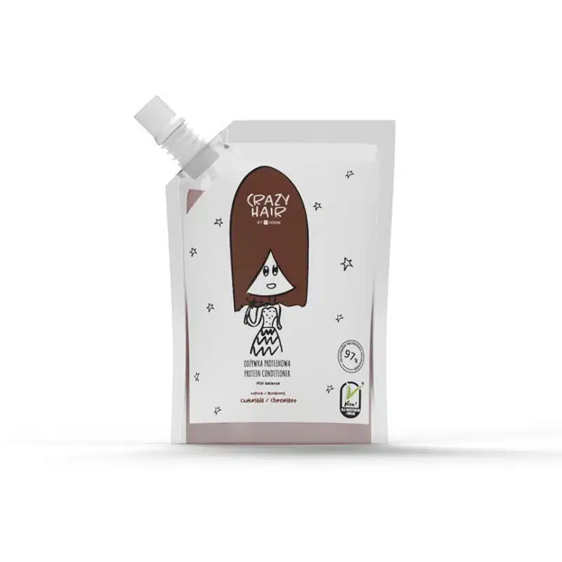 Crazy Hair Chocolate Conditioner 100 ml, Kondicionierius su kviečių baltymais, kondicionierius su šokoladu, kondicionierius dažytiems plaukams, kondicionierius pažestiems plaukams, kondicionierius jautriai galvos odai, apimtį suteikiantis plaukų kondicionierius, plaukų kondicionierius su bananais