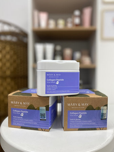 Mary&May Collagen Peptide Vital Mask - 30 vnt molekulinės masės kolagenu ir 6 peptidų kompleksu grozioplanas.lt