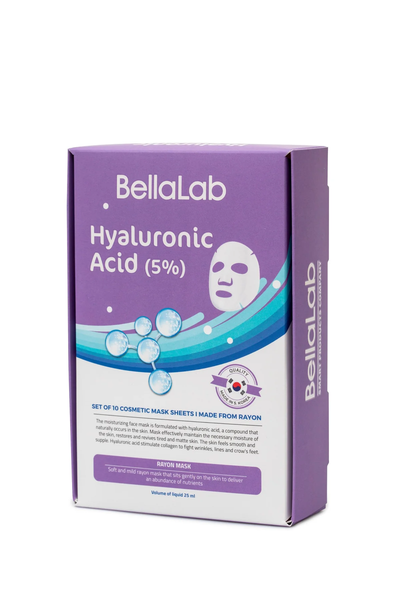 BellaLab Lakštinė Veido Kaukė su Hialuronu (5%), Cosmetic Facial Mask Sheet