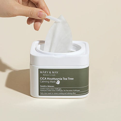 MARY&MAY CICA HOUTTUYNIA TEA TREE CALMING MASK 30PC LAKŠTINĖS VEIDO KAUKĖS grozioplanas.lt