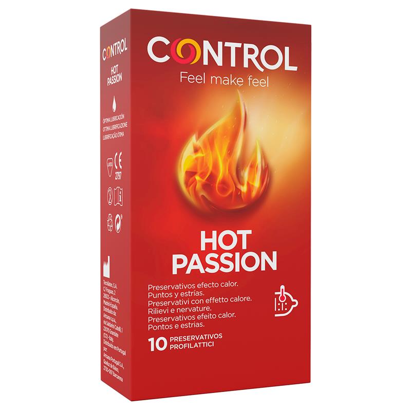 Šildančio efekto stimuliuojantys latekso prezervatyvai CONTROL Hot Passion, skirti vaginaliniam, oraliniam ir analiniam seksui