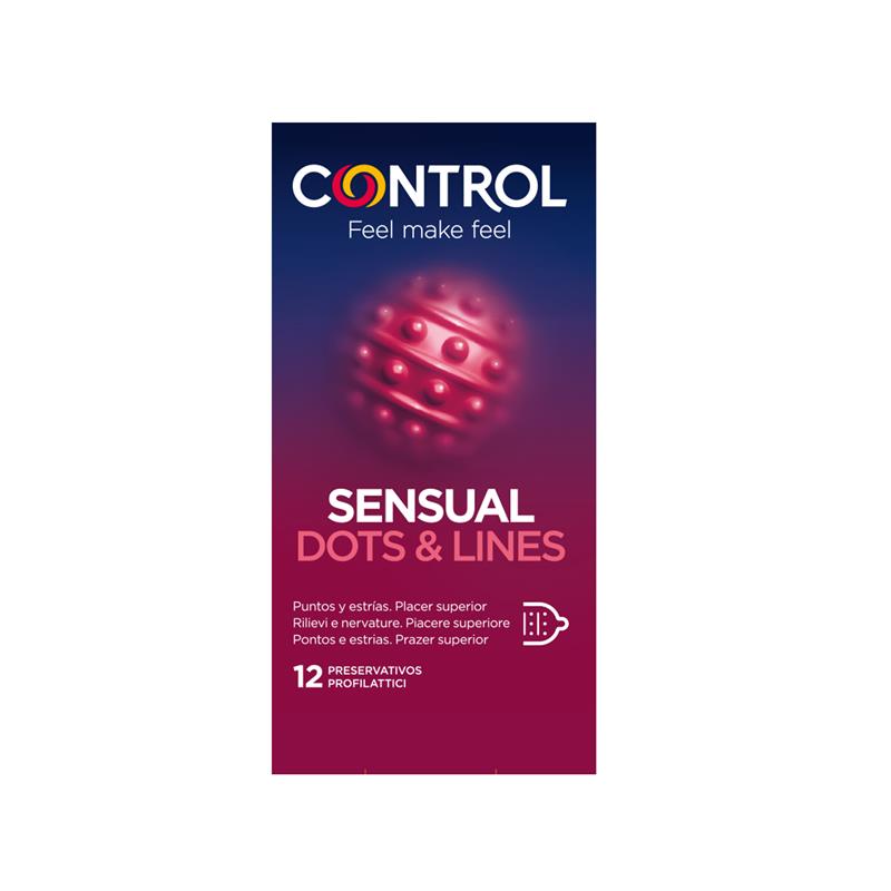 Stimuliuojantys Latekso prezervatyvai su Iškiliais taškeliais CONTROL Sensual Dots & Lines