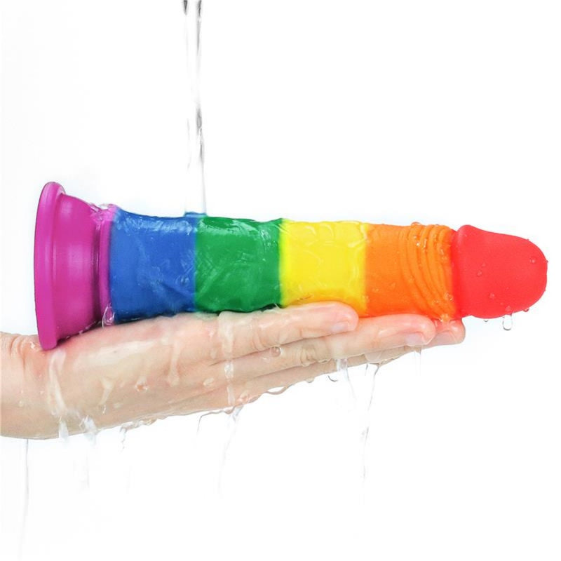 Realistiškas Silikoninis Dildo Falo imitatorius LGBT vaivorykštės spalvų - LoveToy PRIDER 7.0"
