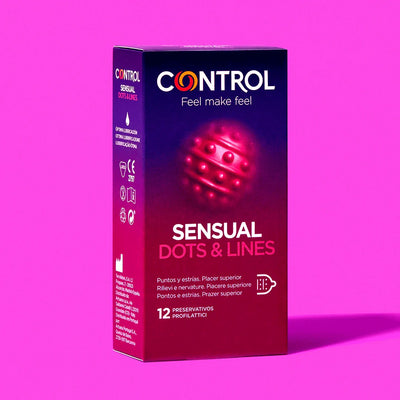 Stimuliuojantys Latekso prezervatyvai su Iškiliais taškeliais CONTROL Sensual Dots & Lines