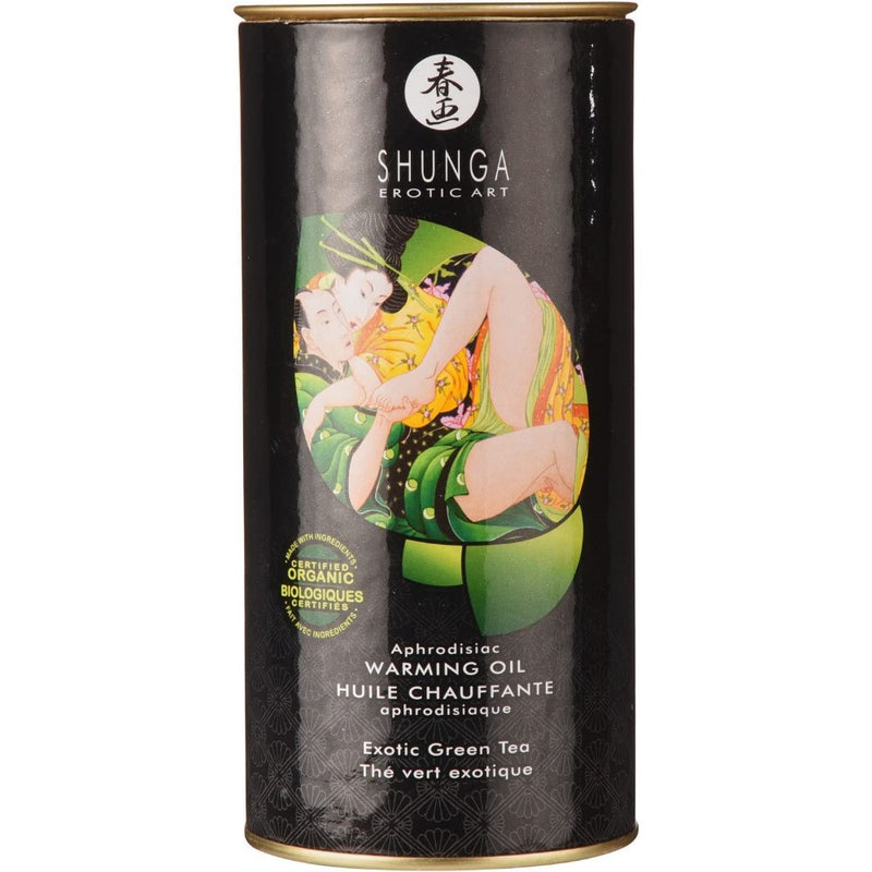 Šildantis afrodiziako masažo aliejus su Žaliąja arbata, skirtas erotiniam viso kūno masažui, 100% natūralus ir valgomas - SHUNGA Aphrodisiac Warming massage Oil