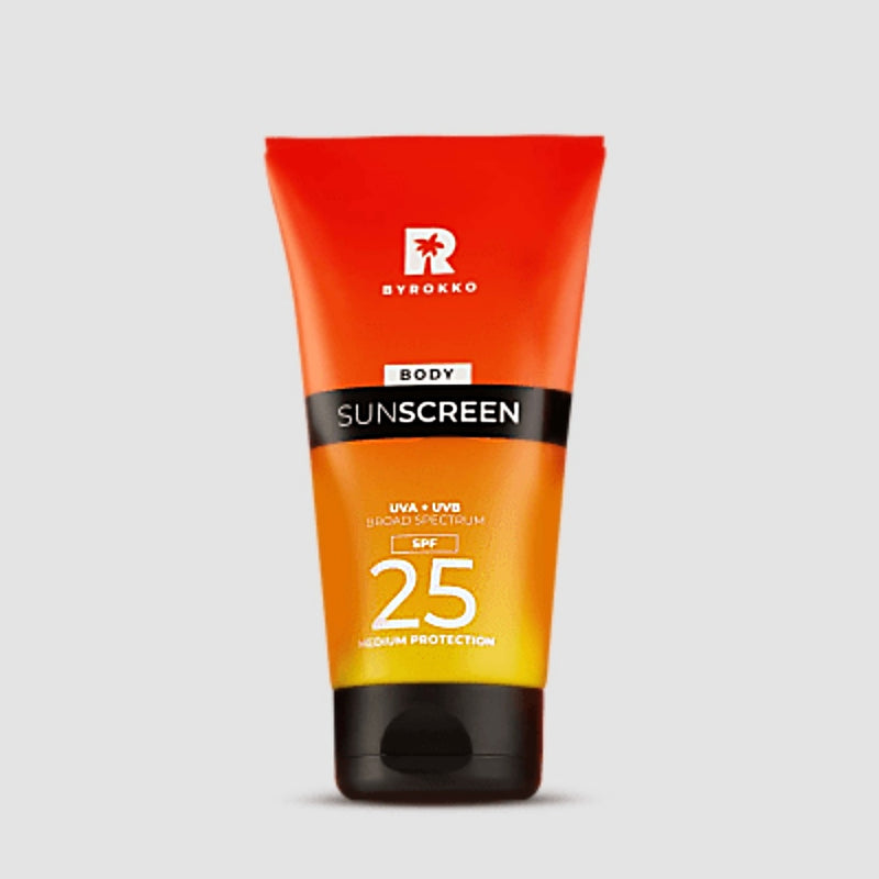 BYROKKO Body Sunscreen SPF 25 Apsauginis kūno kremas nuo saulės ir ultravioletinių UVA ir UVB spindulių, drėkina ir maitina odą, suteikia tolygų ir ilgai išliekantį įdegį